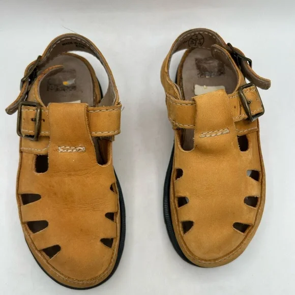 VINTAGE Dr Martens Suede Leather camel Tan  Fisherman Sandal Made ENGLAND 7 - Picture 5 of 12